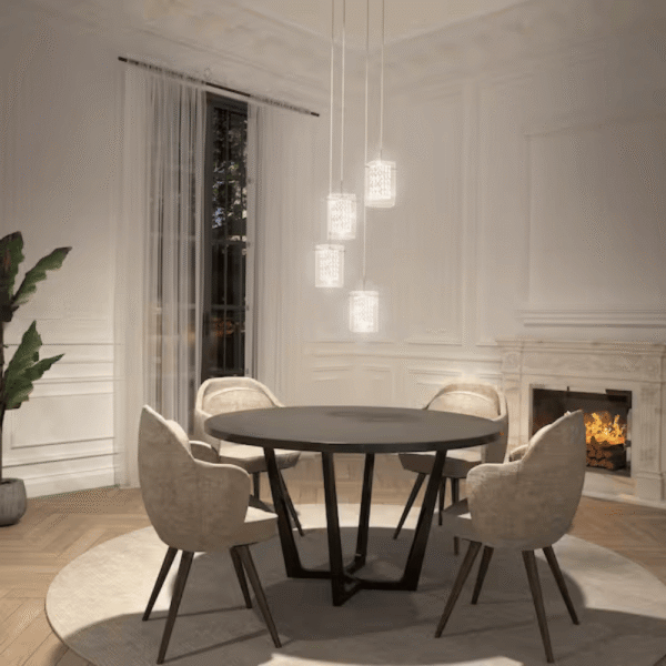 Artika Crystal Cube 17-Watt 4 Light Chrome Modern Integrated LED Pendant Light Fixture for Dining Room or Kitchen