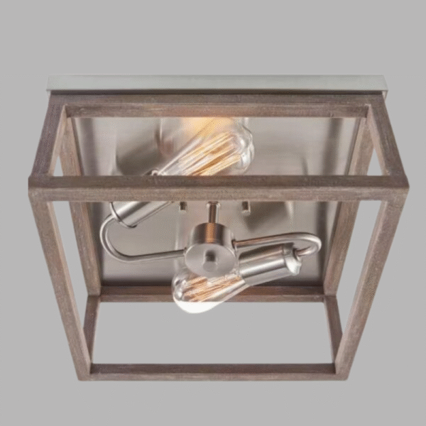 Boswell Quarter 12 in. 2-Light Brushed Nickel with Weathered Wood Accents Coastal Flush Mount for Bedrooms with Bulbs