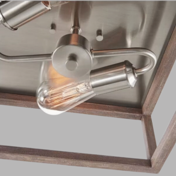 Boswell Quarter 12 in. 2-Light Brushed Nickel with Weathered Wood Accents Coastal Flush Mount for Bedrooms with Bulbs - Image 2